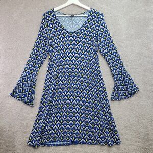 Karen Kane A Line Dress Womens Medium Multicolor Geometric Viscose Bell Sleeve